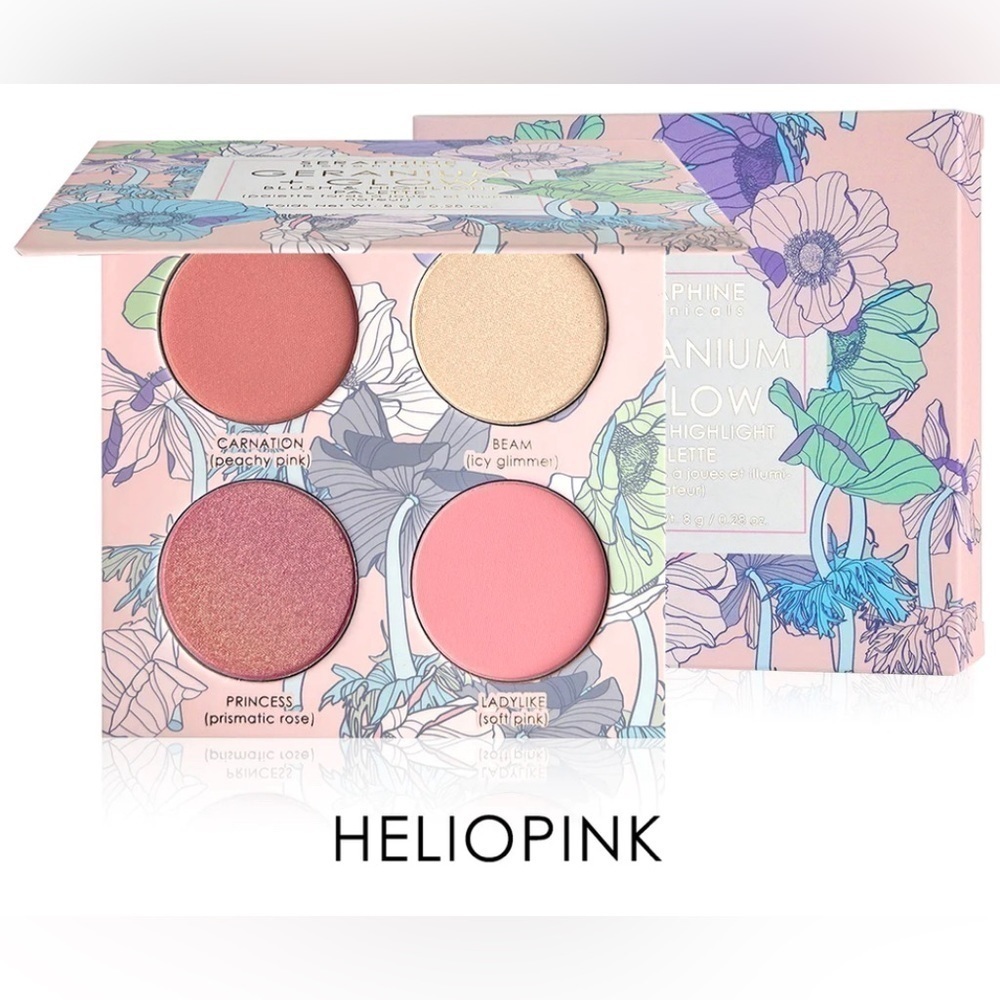 Seraphine Botanicals Geranium +‎ Glow Blush Highlight Palette Heliopink Vegan